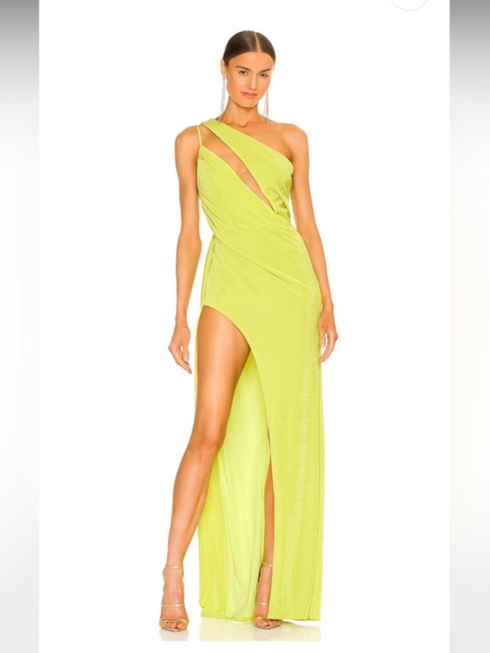 Katie May Neon Lime One-Shoulder Evening Dress